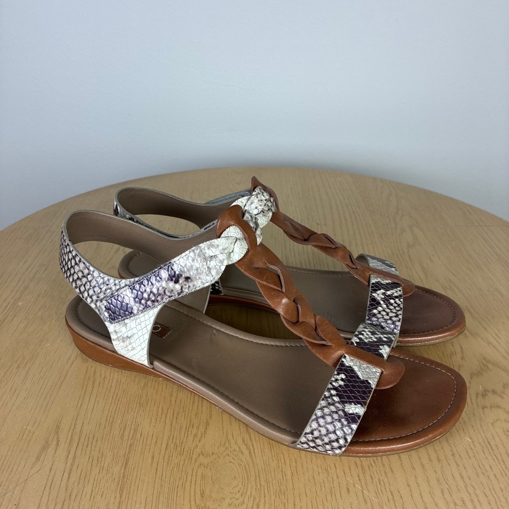 Ecco Bouillon II Braided T-Strap Snakeskin Leather Sandals Womens EU 40 US 9